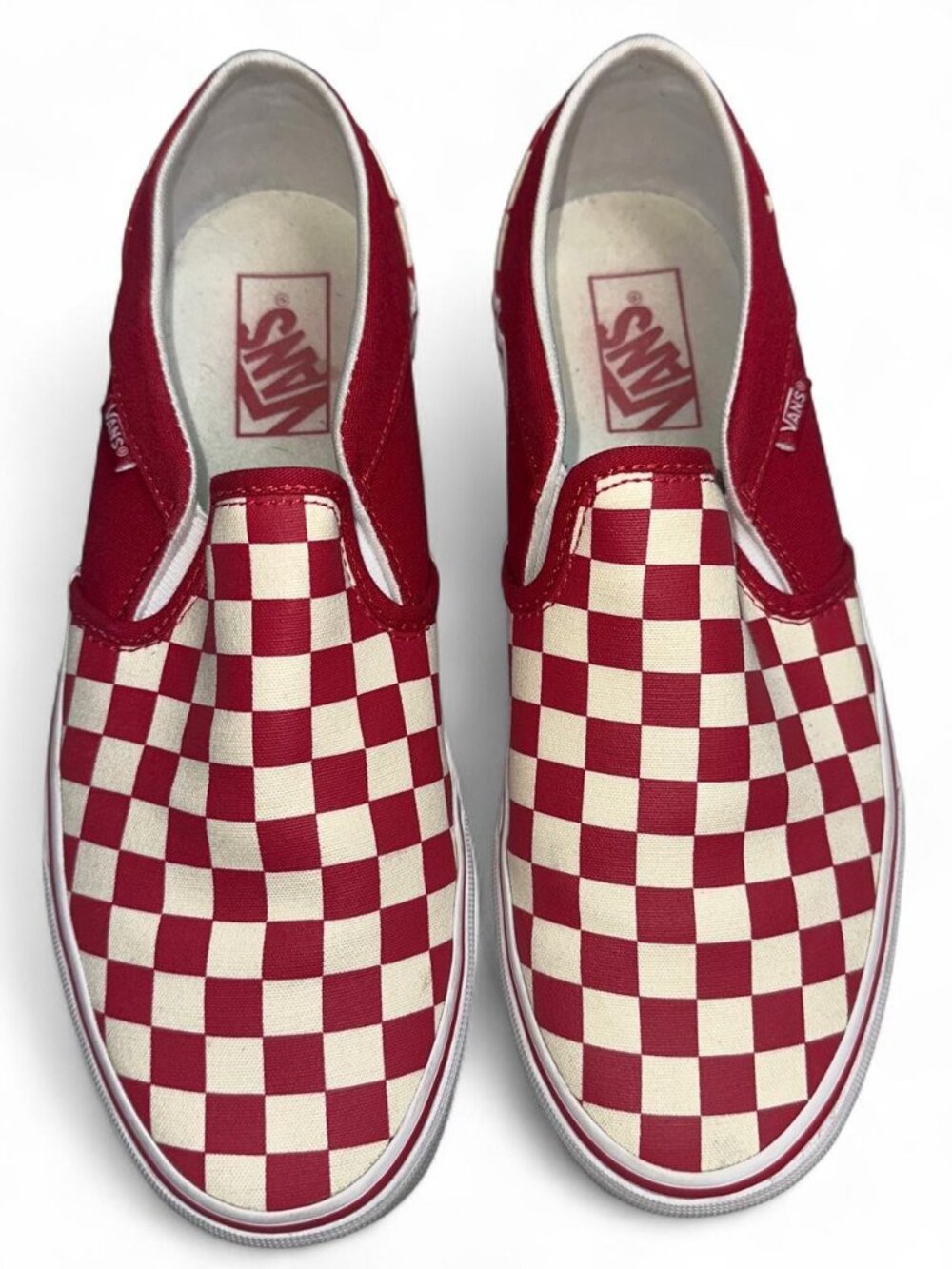 Vans Red and White Checkered Slip-On's Size 9w